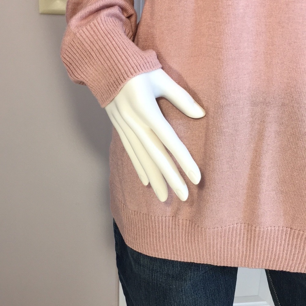 Pink Rose Long Sleeves Strip Knit Pink Cream Longline Pullover Sweater Size L - Picture 11 of 13